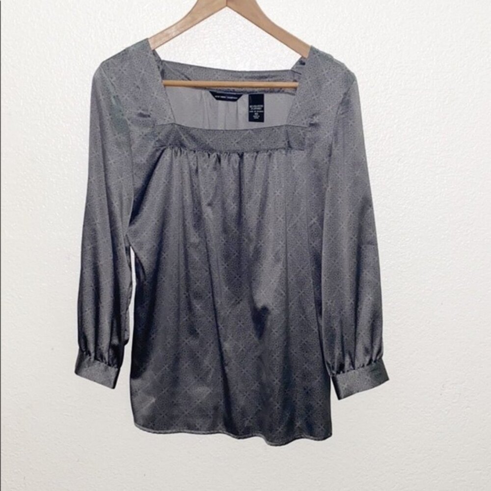 NY&Co Silver Square Neck Silky Patterned Blouse